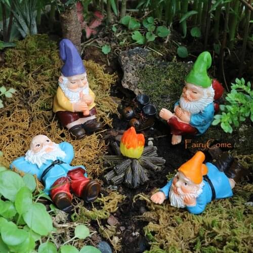 FairyCome Garden Gnomes Figurines Funny Gnome Dwarf Statue Fairy Garden Decoration Miniature Mini Bonfire Elves Figure Outdoor