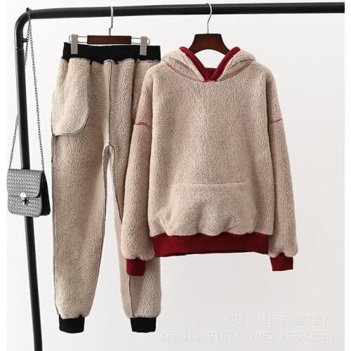 Winter Thick Fleece Women Tracksuit Sportswear Warm Hoodie Running Jogging Athletic Outfit Casual Set Sport Suit Sweatshirt+pant