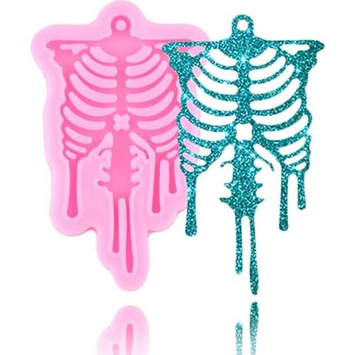 Super Glossy Halloween Skull Skeleton Silicone Keychain Molds Jewelry Making Epoxy Resin Mold Handmade Polymer Clay Charms Mould