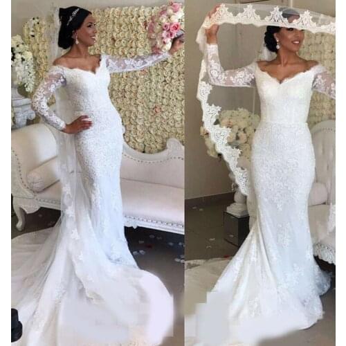 Wedding Dress Boat Neck Mermaid Wedding Dresses Elegant Long Sleeve Vestido De Noiva Plus Size Bridal Ball Gowns