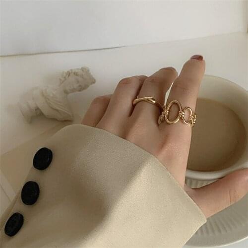 TIMRONLY Trendy 2 Pieces/set Rings Irregular Double Color Hollow Metal Forefinger Ring for Women Lady Simple Weddding Jewelry