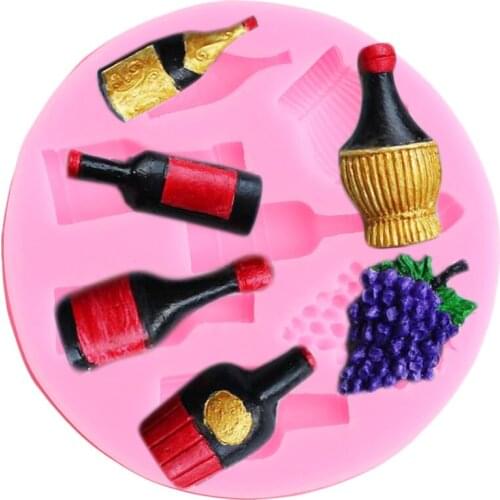Wine Bottle Grapes Silicone Molds DIY Party Cupcake Topper Fondant Cake Decorating Tools Candy Clay Chocolate Gumpaste Moulds