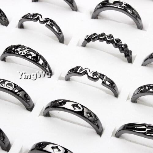 Yingwu 50pcs Wholesale Black Colour Hollowed-out Assorted Ring Design Fashion Love Jewelry For Women Young Girl Gifts