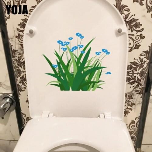 YOJA 22.2*18.6CM Blue Flower Cartoon WC Toilet Sticker Home Room Wall Decoration Decal T1-0476