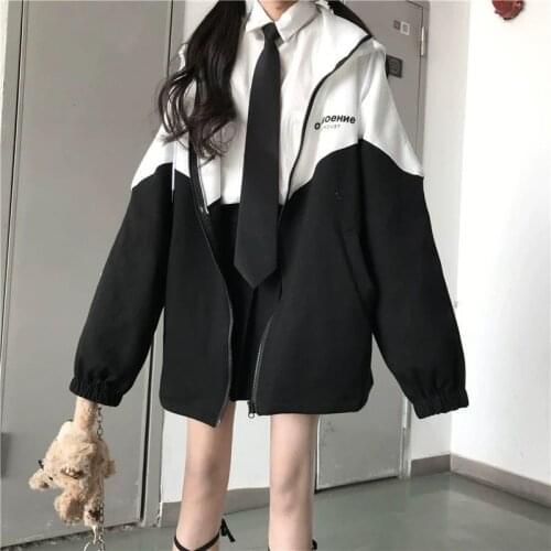 Womens jacket Y2k streetwear Harajuku splicing casual gothic long-sleeved coat Korean vintage loose punk style thin outerwear