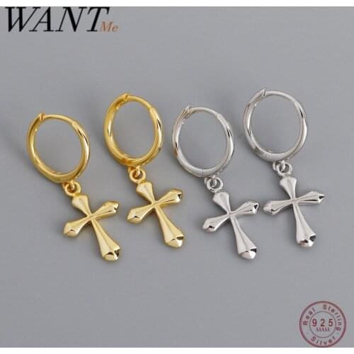 ANTME Real 925 Sterling Silver Glossy Punk Religion Cross Tassel Stud Earrings for Women Hip Hop Bohemian Jewelry Accessories