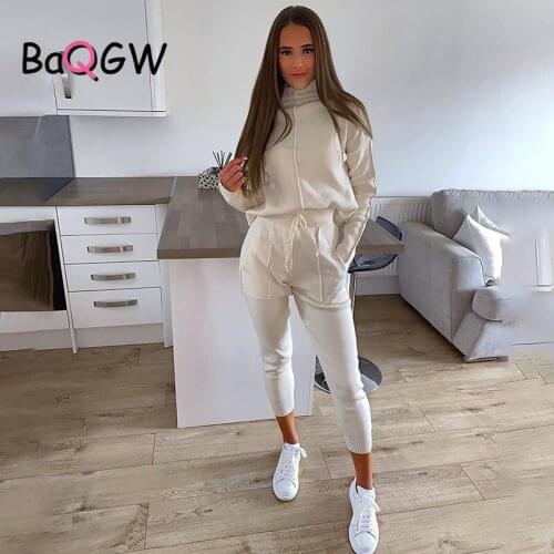 BaQGW 2Piece Womens Tracksuit Turtleneck Pullover and Pants Autumn Winter Solid Outfits Casual Sport Suit Two Piece Set Women