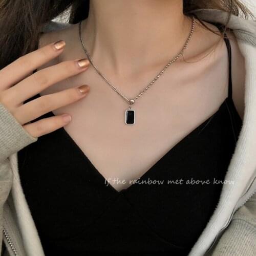 Womens Stainless Steel Necklace Korean 2020 New Fine Black Enamel Pendant Luxury Dainty Necklace Gifts For Women Jewelry
