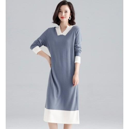 Lady Knitted Long Sleeve Thin Dress Female Loose Casual Dresses Femme V Neck Pullover Soft Dress 2019 Knit Dress Autumns AA5105
