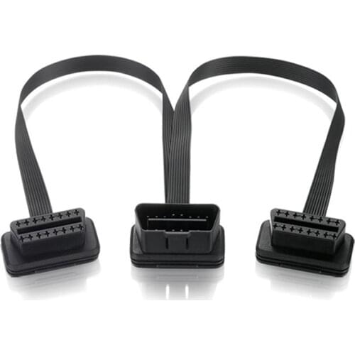 1pcs 16Pin OBD2 Male To Double Female Splitter Flat Thin Y Connector Extension Cable Suit for OBD II port