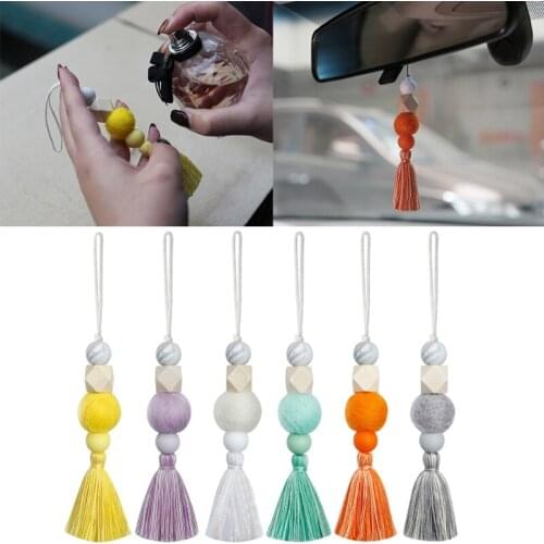 1 Pc Felt Ball Car Hanging Drop Ornament Diffuser Wooden Beads Colorful Tassels Pendant Closet Charm Door Handle Home Decor