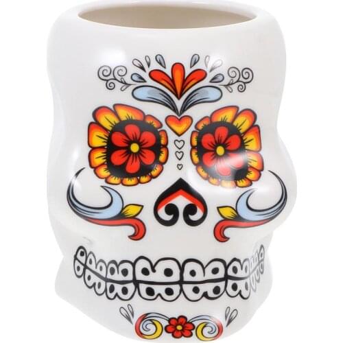 1pc White Flower Skull Bar Tiki Cup Personality Hawaii Cocktail Drink Mug Hawaii Party Wine Glass Ceramic Cup Party Supply