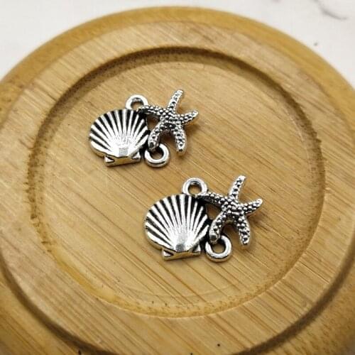 10pcs 17*13.5mm Starfish and shells Charms Pendants For Jewelry Making Antique Silver Charm DIY Handmade Craft
