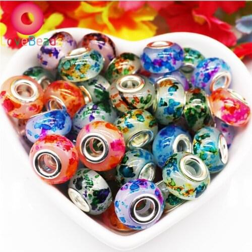 10 Pcs New Love Jelly Color Flower Charms Large Hole European Spacer Beads Fit Pandora Bracelet DIY Craft Women Jewelry Making