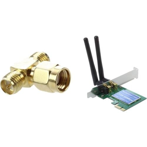 1x PCI Express PCI-E 300Mbps IEEE 802.11B/G/N Wireless WiFi Network Card Adapter & 2 Pcs Triple T RF Adapter Connector