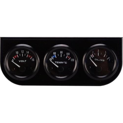 2"/52mm Triple Gauge Kit Volt Gauge Water Temp Gauge Oil Pressure Gauge, Black