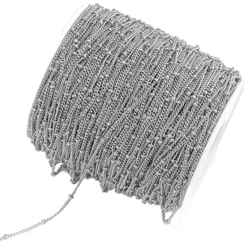 2 Meters Stainless Steel Tube Beaded Cable Link Clip Beads Chain for DIY Anklet Necklaces Bracelet Jewelry Making Supplies