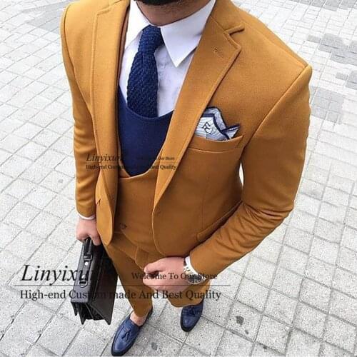 2020 New Fashion Mens Tweed Wool Suits Three-pieces Slim Fit Formal Shawl Lapel Business Tuxedos Groomman( Blazer+Vest+Pants )