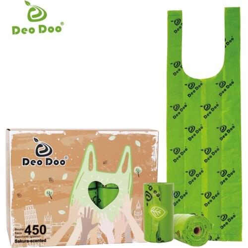 Biodegradable Handle Poop Bags 30 Rolls 450 Bags in Rolls Sakura Scented Biobase Cat Waste Bags Eco-Friendly Poo Bags