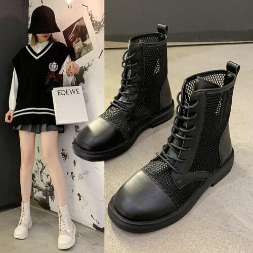 Mesh Hollow Martin Boots 2021 New Spring/Summer British Wind Mesh Surface Breathable Wild Fashion Thick Heel Sandals Women Shoes