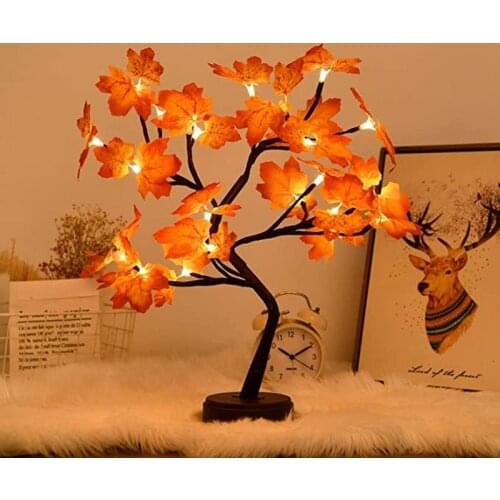 24LEDs Copper Wire Maple Leaf Tree Lamp Decoration Small Table Lamp Battery USB Universal Christmas Day Decoration Lamp