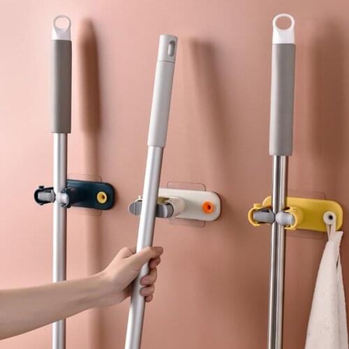 Punch-Free Broom Holder Mop Handle Wall Mounted Mop Gripper Self Adhesive Mops Rake for Kitchen Bathroom Garage Organizer
