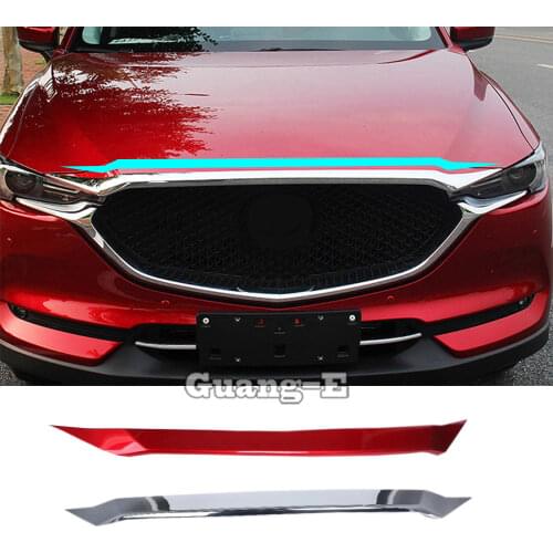 For Mazda CX-5 CX5 2nd Gen 2017 2018 2019 2020 2021 Car ABS Chrome Front Machine Grille Upper Hood Stick Lid Trim Lamp 1pcs