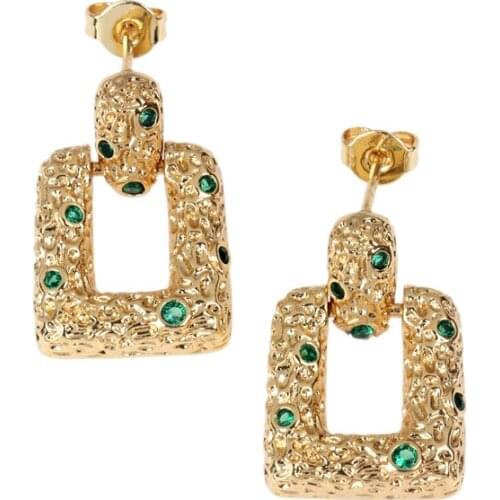 EYIKA Bohemian Retro Pattern Mix Color Zircon Square Drop Earrings Luxury Geometric Gold Color Aretes Women Statement Jewelry