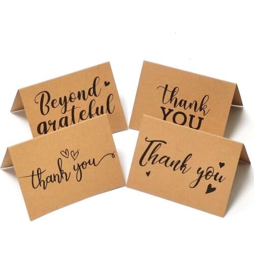 4 Designs Kraft Paper Thank You Cards Folding Greeting Card Wedding Party Invitation Cards Handwritten Cards Thank You Card