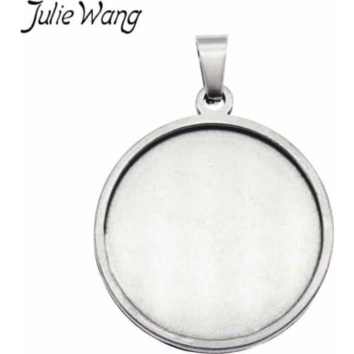 Julie Wang 1PCS 25/30mm Stainless Steel Round Bezel Cabochon Base Settings Blank Tray Pendant Bracelet Jewelry Making Accessory