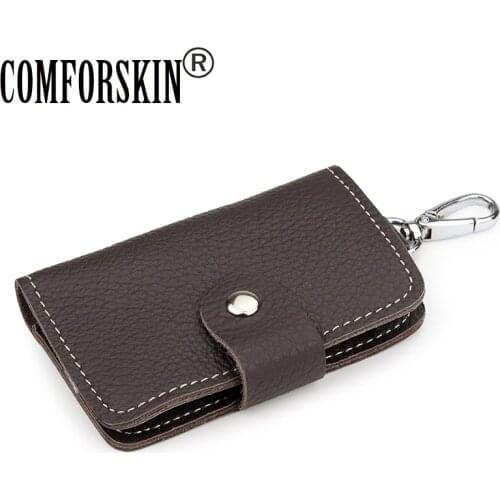 COMFORSKIN Cowhide Leather Men Retro Key Wallet 2020 New Arrivals 100% Genuine Leather High Quality Female Key Chain Hot Sales