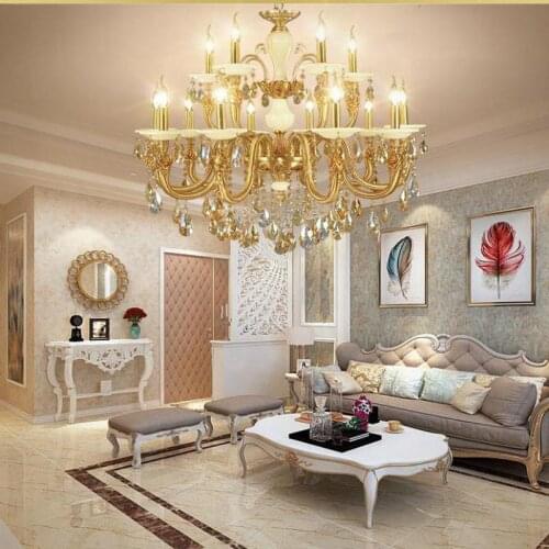Latin American style Led Jade lamp Chandelier Crystal drop Lights sitting room Chandelier Restaurant Retro hanging Copper lamp