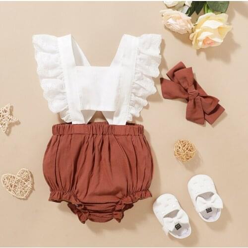 Toddler Baby Girls 2Pcs Summer Clothes Set Sleeveless Ruffle Backless Jumpsuit+Bow Headband Children Infant Princess Outfits
