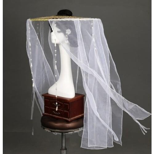 3 Designs multicolor Headpiece Ancient Chinese Swordlady Bamboo Hat with Chiffon Veil Chinese MuLi Hat