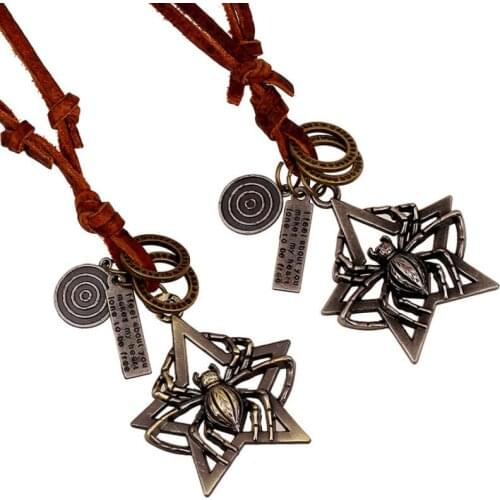 Fashion Vintage Metal Pendant Long Necklace Chain Punk Alloy Spider Bid Statement Choker Collar Army Jewelry for Women Men Gift