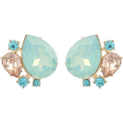 Fashion Light Green Crystal Rhinestone Stud Earrings for Women Girls Romantic Jewelry