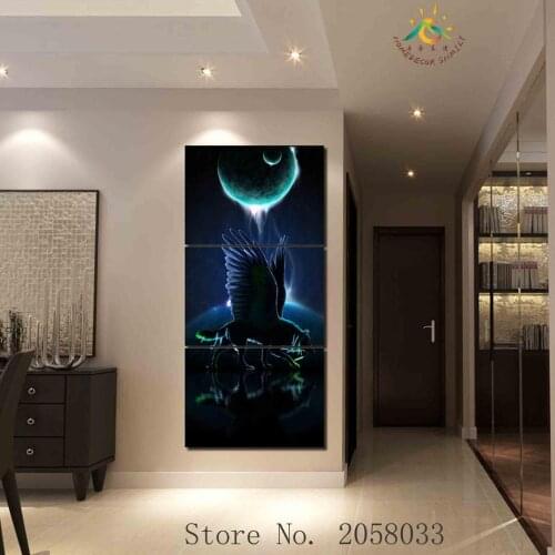 3 Pieces Night Wolf With Wing Modular Picture Modern Home Wall Decoration Canvas Picture Art HD Printed Painting On Canvas