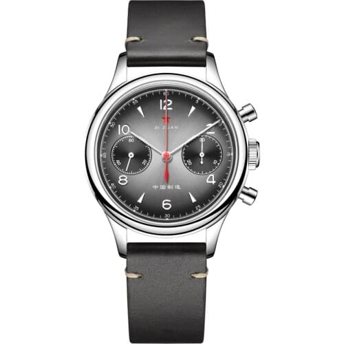 Men Watches RED STAR Chronograph 1963 Seagull ST1901 Movement With Swan-neck Mechanical Hand Winding Wristwatches Man 38mm Grey