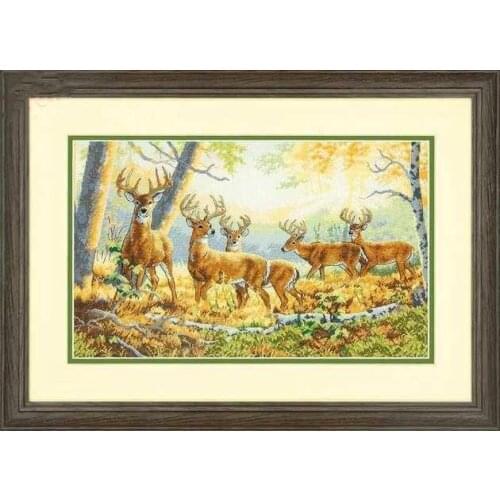 COTTON Top Quality Lovely Counted Cross Stitch Kit Summers End Five Deer Forest Morning Sunrise dim 70-35320 35320