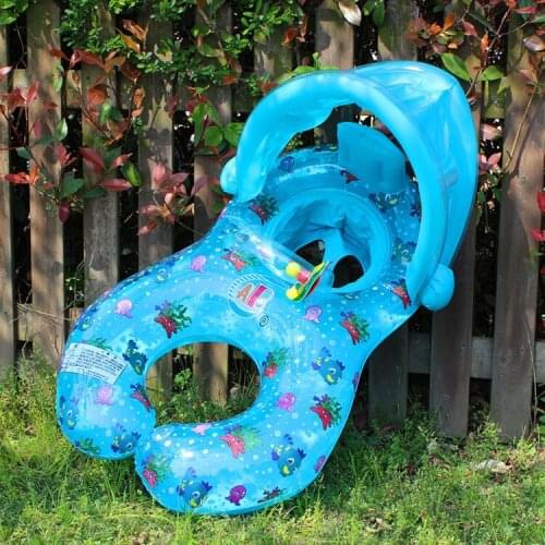 Infant Inflatable Awning Swimming Ring Parent-child Swimming Seat with Handle Horn Asiento De Natacion Para Padres E Hijos