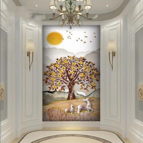 Custom 3D wallpaper mural abstract landscape facai tree elk crystal porcelain painting porch decorative painting