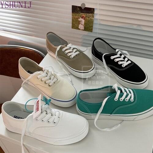 YSHUNIJ 2021 New Light Yellow Cream Fairy Color Retro Low Top Canvas Shoes
