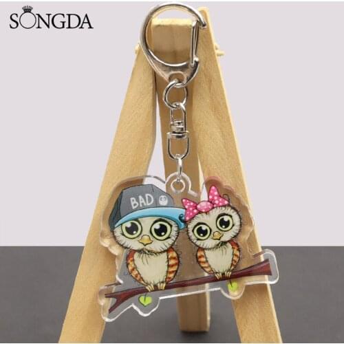 New Creative Lovely Owl Acrylic Keychain Cute Cartoon Owl Double-Sided Car Keyring Unisex Fashion Jewelry Decorations Gifts