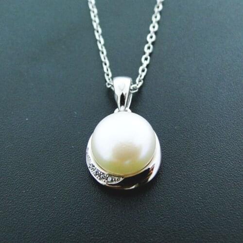 10MM Milky White Pearl Pendant for Wedding, Natural Freshwater Real Pearl Pendant 925 Sterling Silver Woman Fine Jewelry Gift