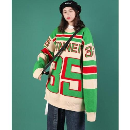 Digital color contrast round neck Pullover age reducing college style leisure warm net red mens and womens sweater sweaters