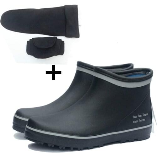 Winter Rubber Rainboots Men Bot Short Tube Low Ankle Rain Boots Waterproof Fishing Galoshes Boots