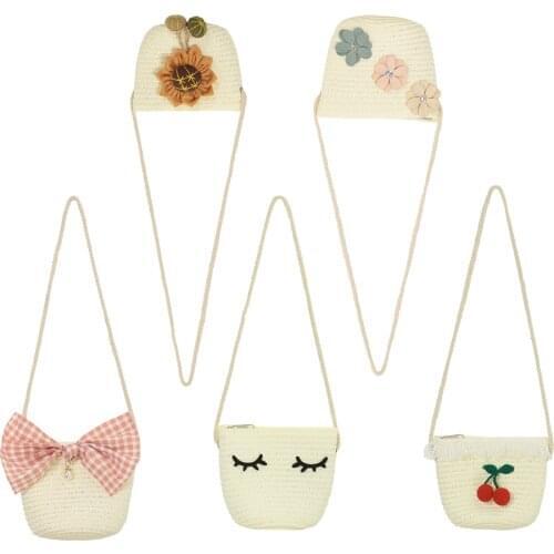 Flower Straw Shoulder Bags for Baby Girls Messenger 2020 Cartoon New Holiday Style Woven Handbags Cute Lively Shape Crossbody