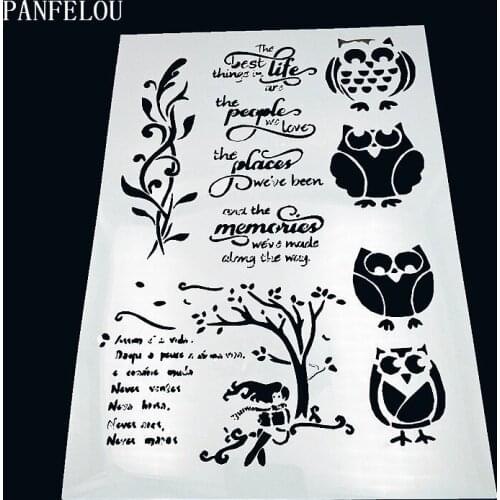 29.5*21cm Owl forest scrapbook stencils spray plastic mold shield DIY cake hollow Embellishment printing lace ruler