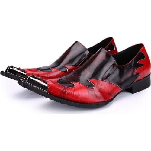 Erkek ayakkabi genuine leather mens pointed steel toe dress shoes red black dress wedding oxford italian office flats male