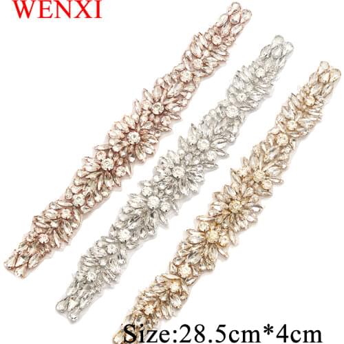 WENXI 1PCS Handmade Rhinestones Appliques Crystal Sewing On Bridal Dress SashRhinestones Applique Accessories WX909